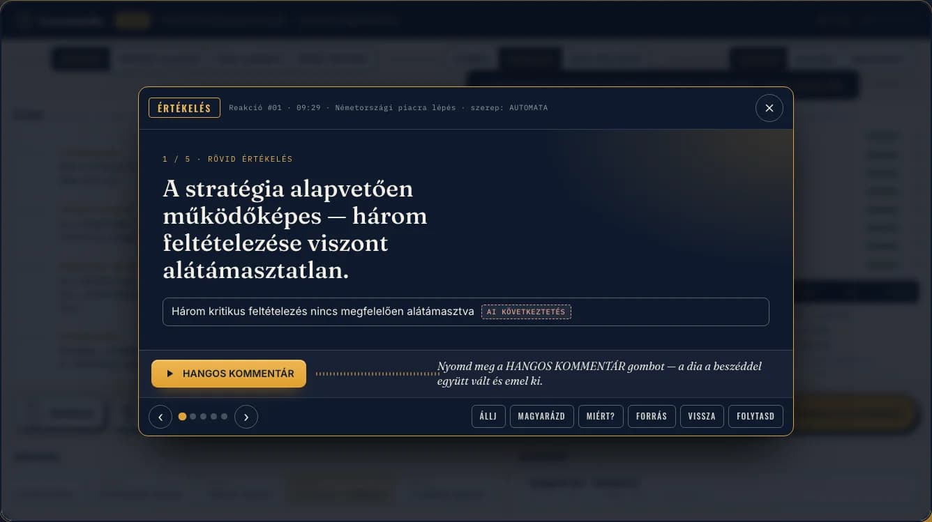 Az ÉRTÉKELD gomb után megjelenő kivetítős reakció az első diával