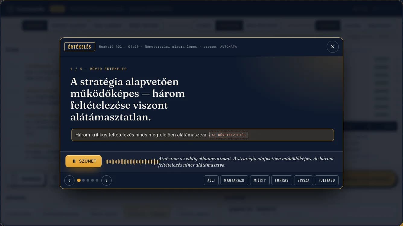 A hangos kommentár szimulációja: hullámforma, szóról szóra követő felirat, vezérlőgombok