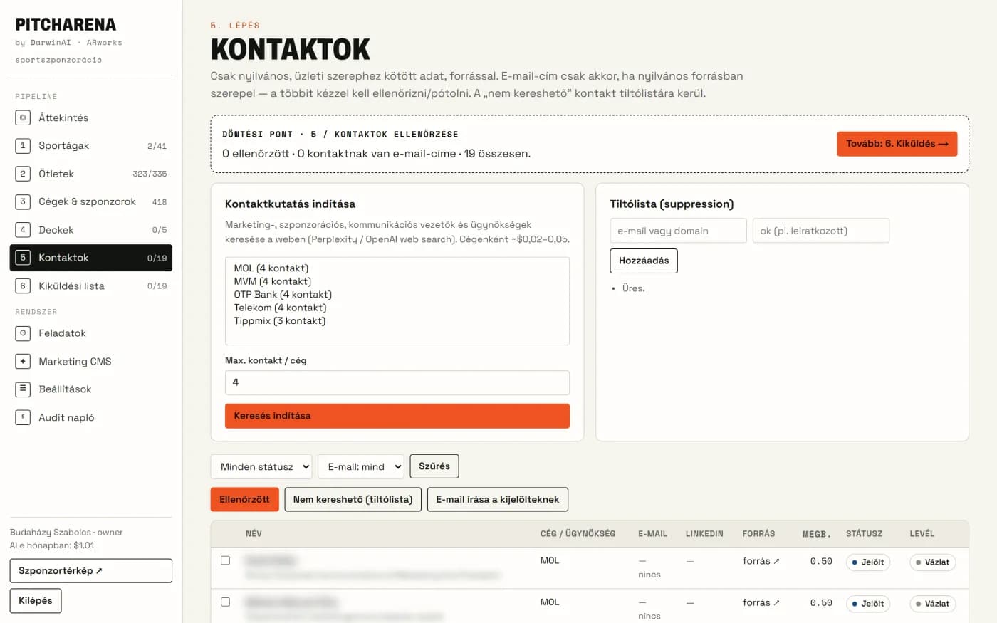 Kontaktkutatás elmosott személyes adatokkal