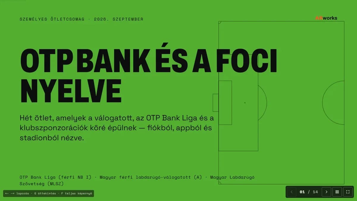 Az OTP Banknak készült személyes pitch deck címlapja a márka zöld színében