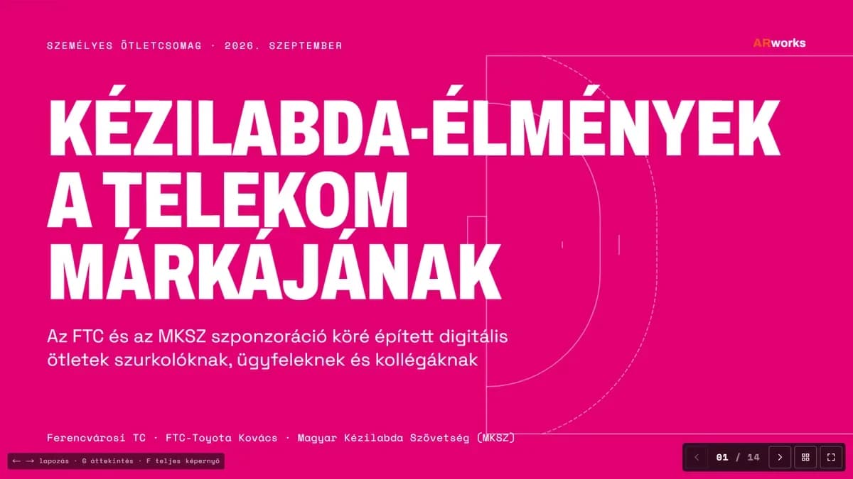 A Telekomnak készült pitch deck címlapja magenta színben