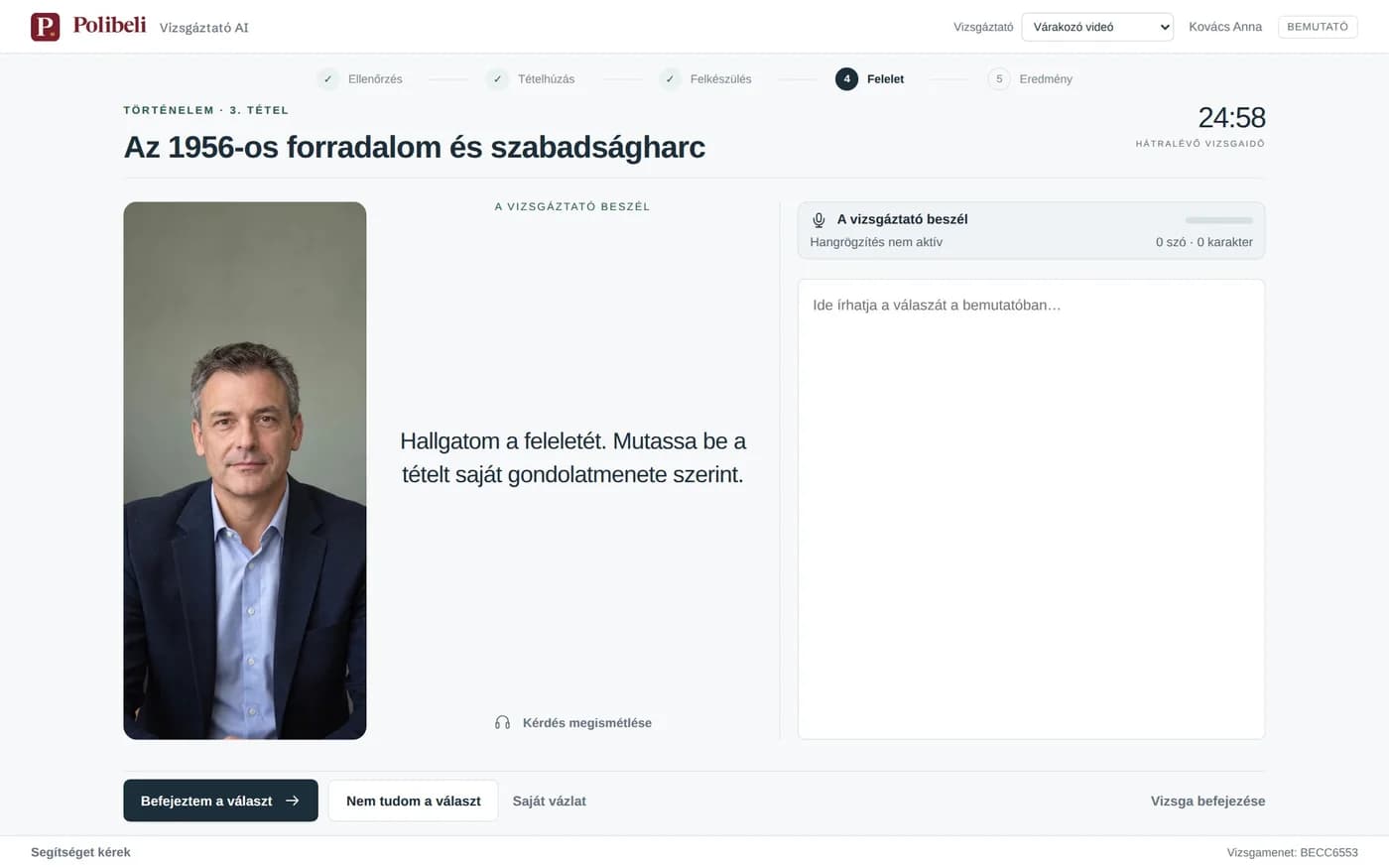 Polibeli – párhuzamos szóbeli vizsga virtuális vizsgáztatóval