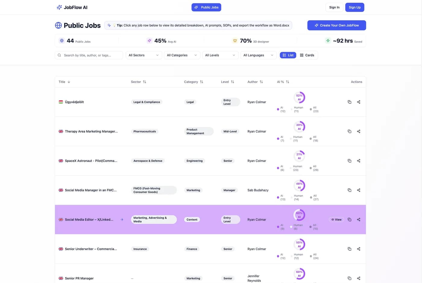 JobFlow AI – Munkakörök bontása humán és AI feladatokra – képernyőkép 6