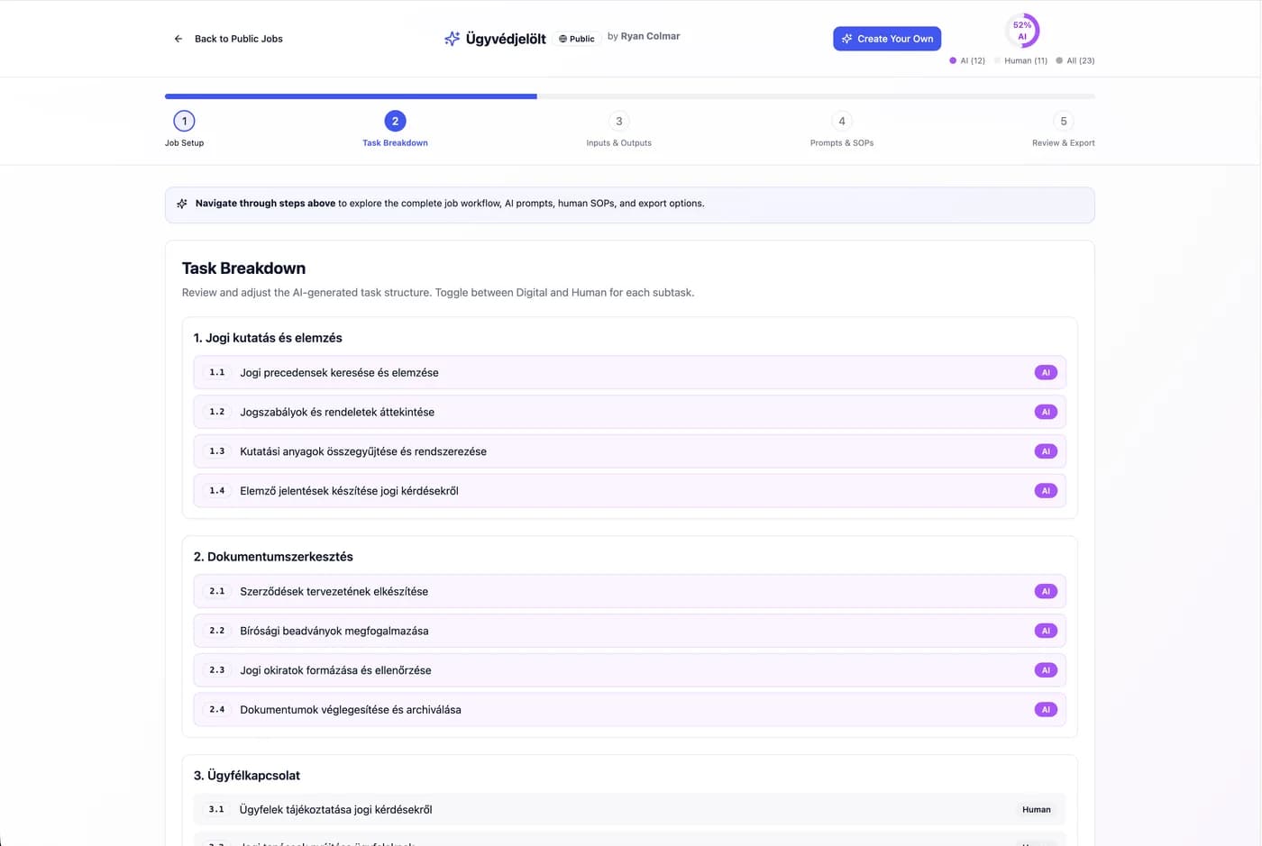 JobFlow AI – Munkakörök bontása humán és AI feladatokra – képernyőkép 3
