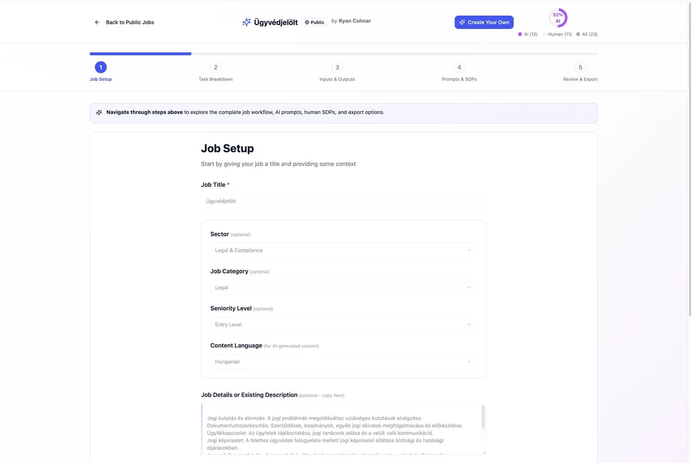 JobFlow AI – Munkakörök bontása humán és AI feladatokra – képernyőkép 2
