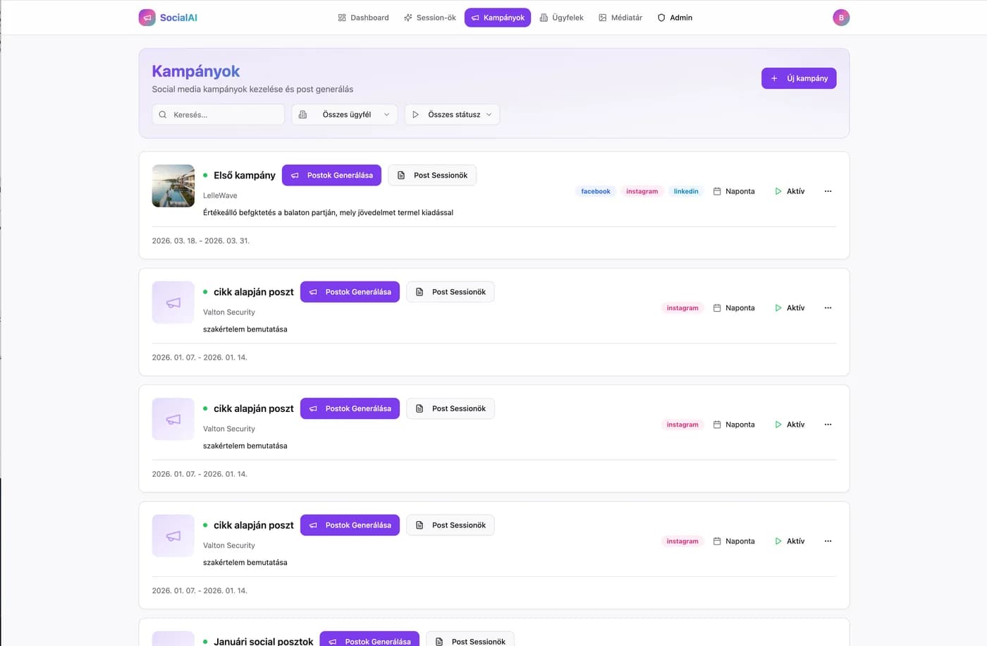 SocialAI – AI-vezérelt social media kampánykezelő platform – képernyőkép 8