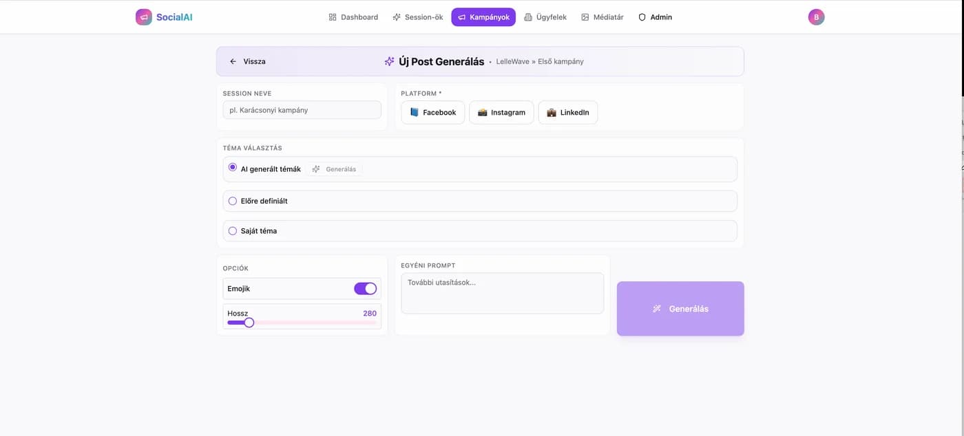 SocialAI – AI-vezérelt social media kampánykezelő platform – képernyőkép 7