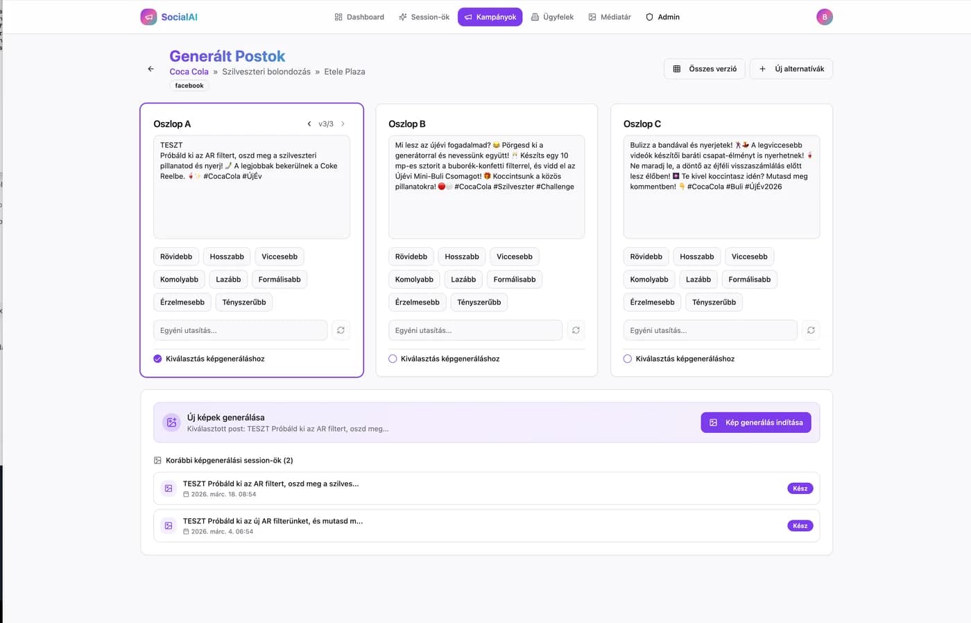 SocialAI – AI-vezérelt social media kampánykezelő platform – képernyőkép 5