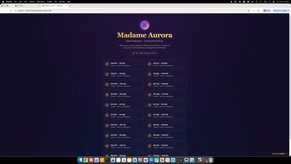 Program beosztó mini weboldal - Jósnő