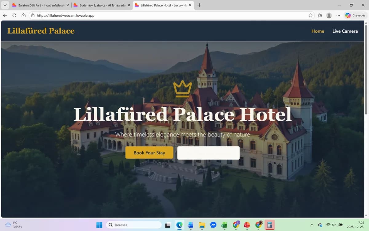 Szálloda app élő webkamerával (MVP)
