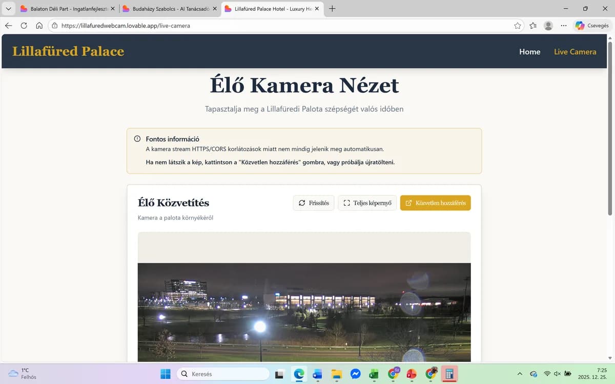 Szálloda app élő webkamerával (MVP) – képernyőkép 3