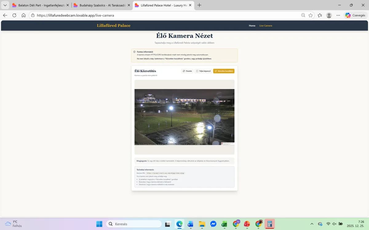 Szálloda app élő webkamerával (MVP) – képernyőkép 4