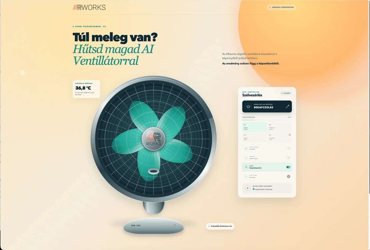 Digitális ventilátor – nyári gegből működő weboldal